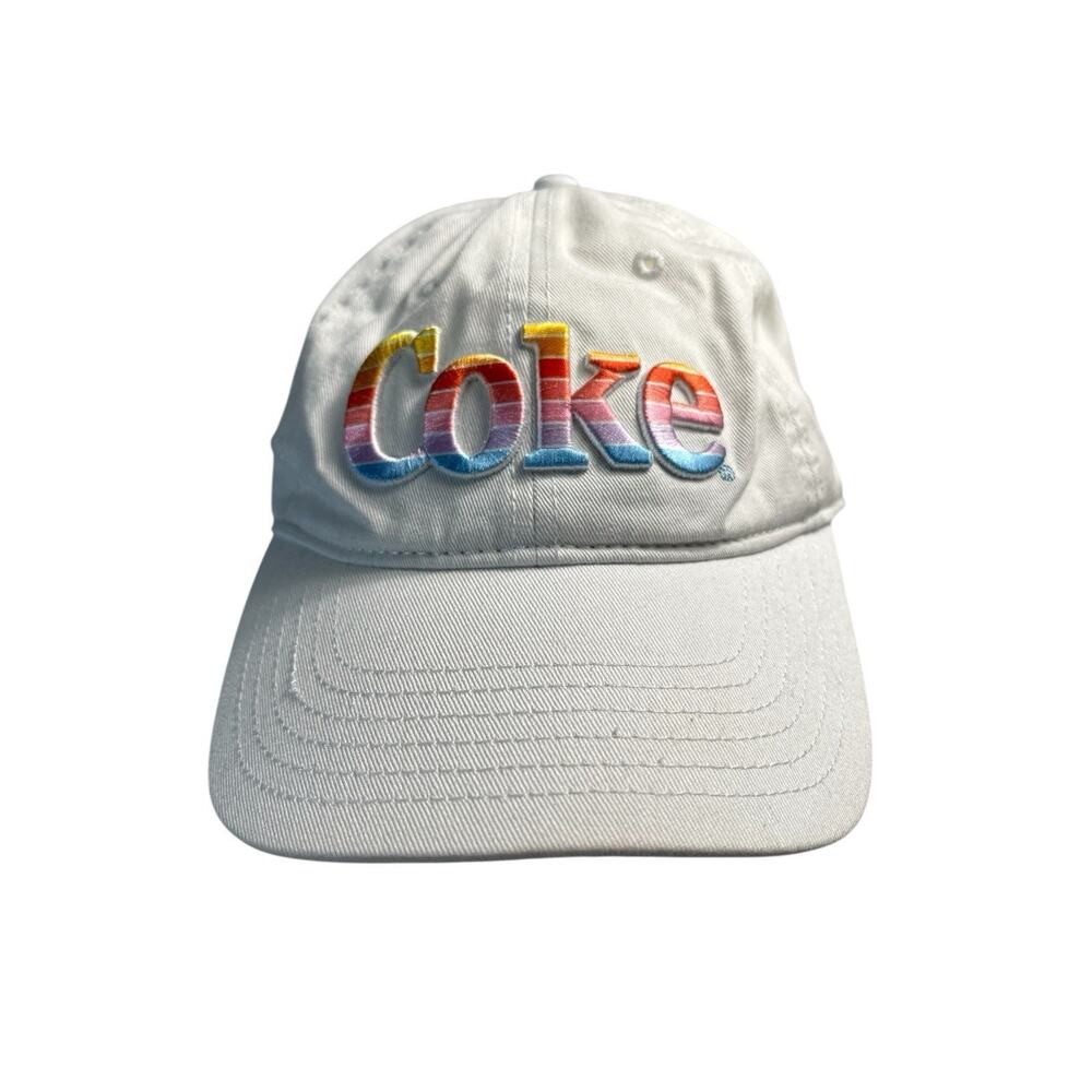 Coke Hat Mens One Size White Strapback Coca Cola Adjustable Rainbow NEW NWT